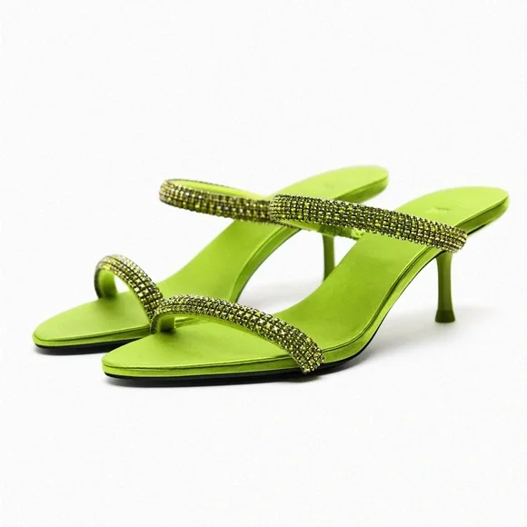 Zara Shoes Nwt Zara Woman Crystal Rhinestones Heeled Sandals